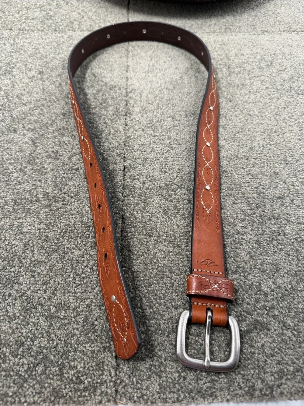 Dockers Belt Wm Large Brown Leather Embossed Stitched Studded Western